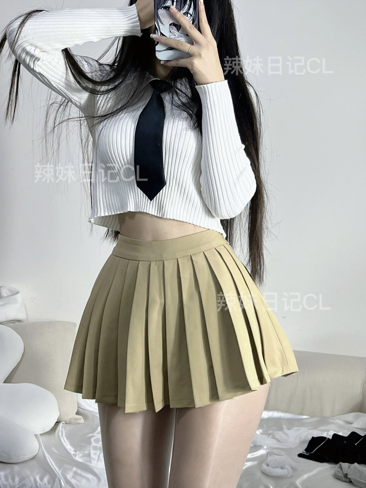 粉色的猪陈佩奇微密圈-105 21款韩版高腰前短后长防走光A字百褶短裙 伞裙网球裙_第1集