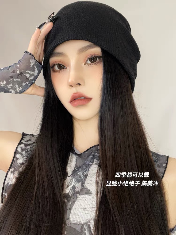 粉色的猪陈佩奇微密圈-111 显脸小ins帽子女潮百搭针织堆堆帽春秋冬季毛线帽冷帽包头月子帽_第1集