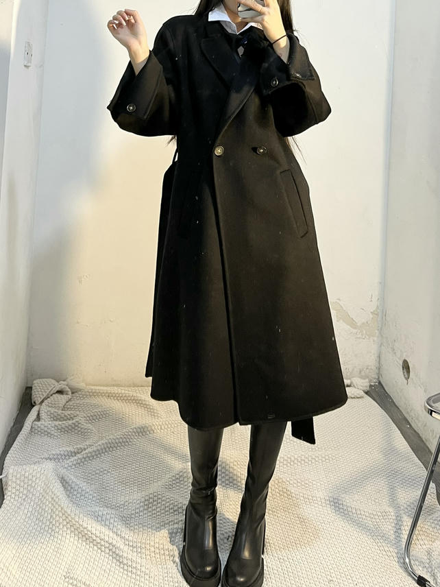 粉色的猪陈佩奇微密圈-125 西装领挽袖手缝双面呢秋冬宽松女式浴袍通勤款呢长袖外套羊毛大衣_第1集