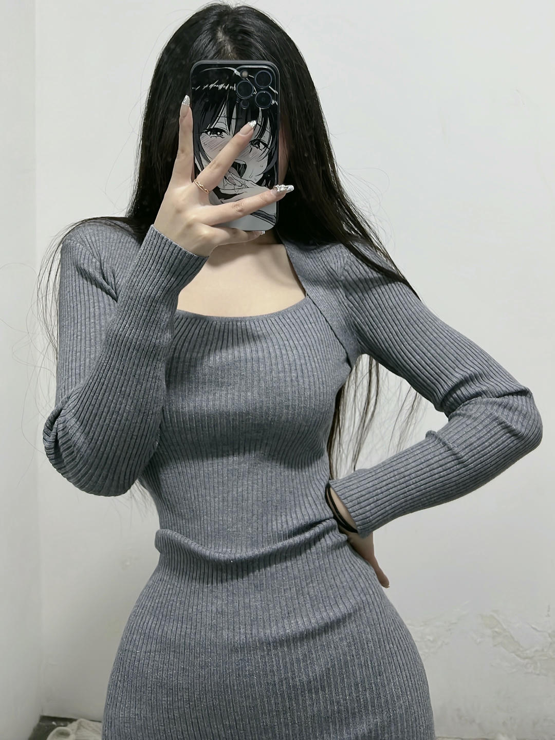 粉色的猪陈佩奇微密圈-130 秋冬收腰 显瘦针织长袖连衣裙女性感包臀ins短裙紧身_第1集