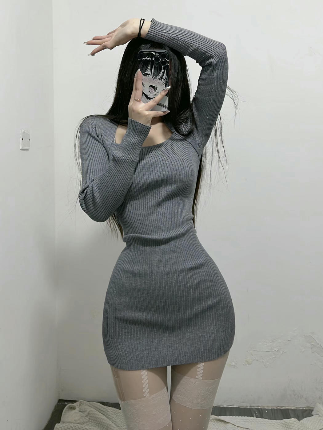 粉色的猪陈佩奇微密圈-130 秋冬收腰 显瘦针织长袖连衣裙女性感包臀ins短裙紧身_第1集