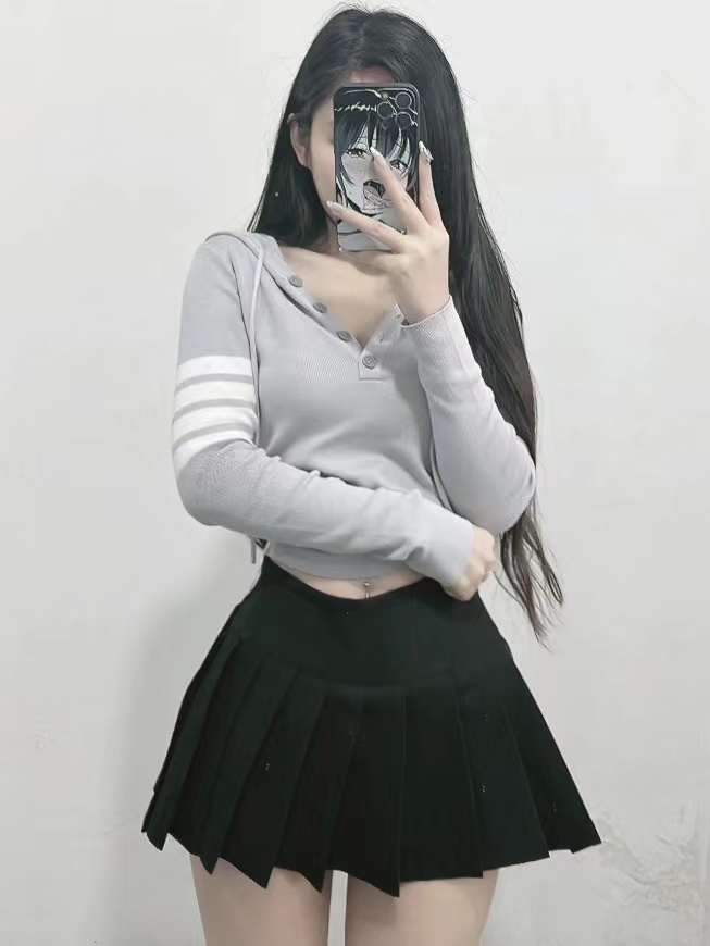 粉色的猪陈佩奇微密圈-131 纯欲风针织连帽条纹衫女高腰显瘦欧货不规则长袖弧形帽衫_第1集