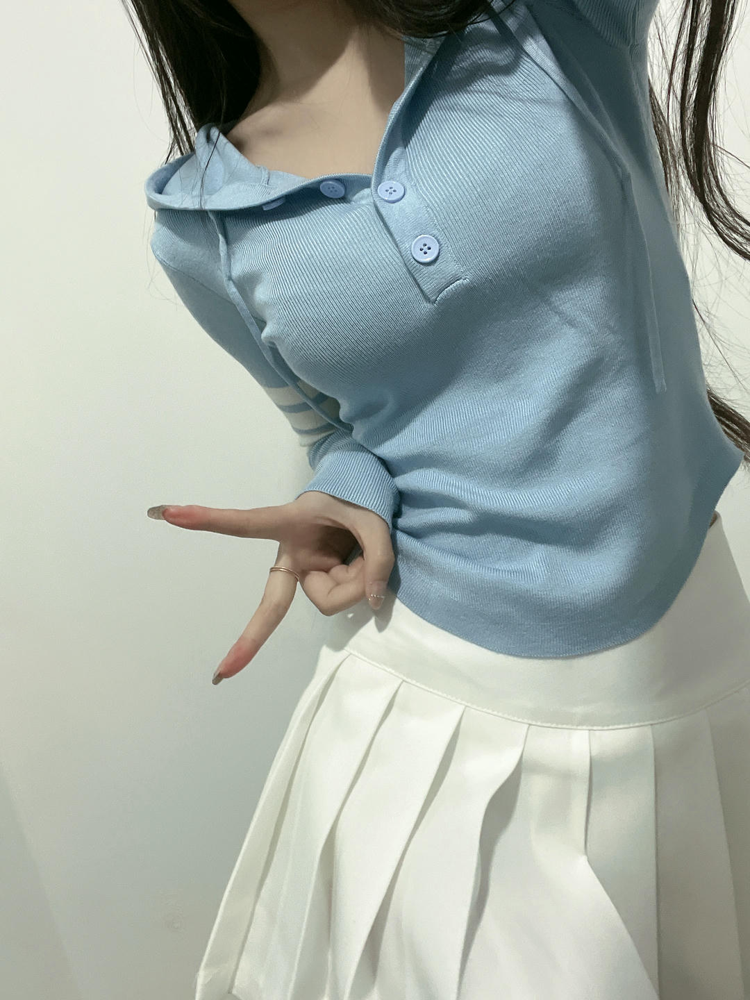 粉色的猪陈佩奇微密圈-131 纯欲风针织连帽条纹衫女高腰显瘦欧货不规则长袖弧形帽衫_第2集