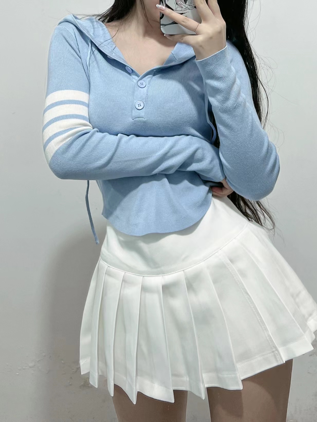 粉色的猪陈佩奇微密圈-131 纯欲风针织连帽条纹衫女高腰显瘦欧货不规则长袖弧形帽衫_第2集