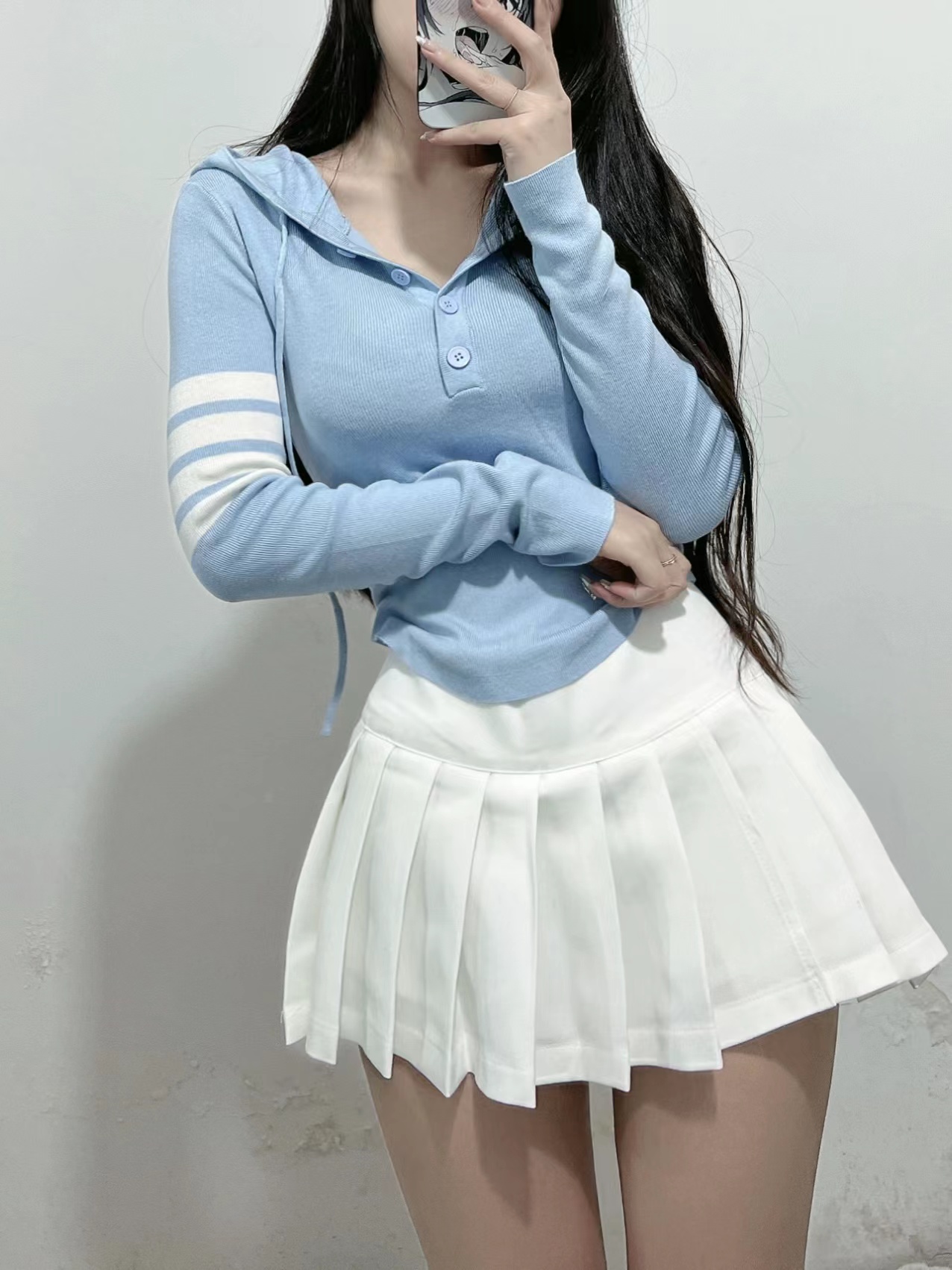 粉色的猪陈佩奇微密圈-131 纯欲风针织连帽条纹衫女高腰显瘦欧货不规则长袖弧形帽衫_第2集
