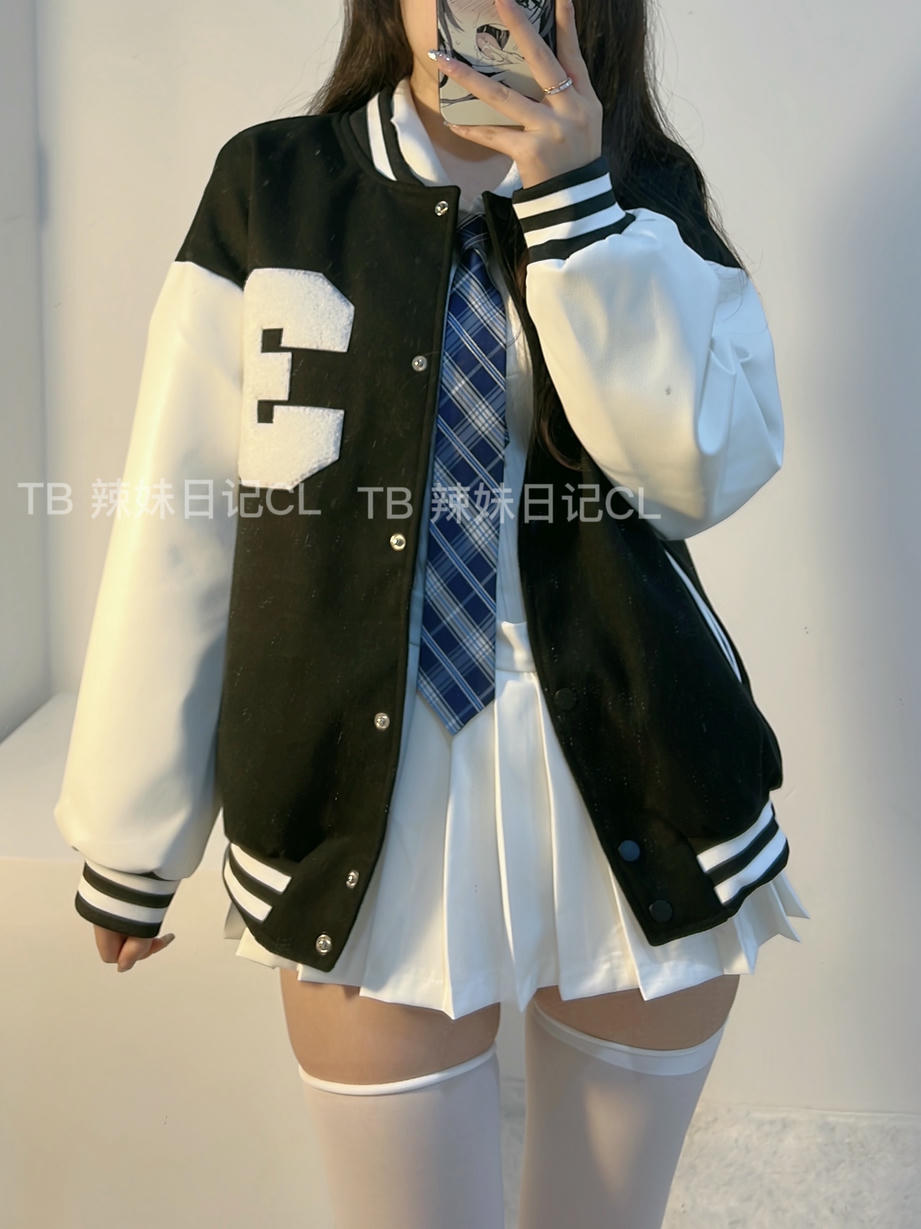 粉色的猪陈佩奇微密圈-135 欧美复古重工刺绣棒球服女潮秋冬毛呢外套美式JK套装夹克_第1集