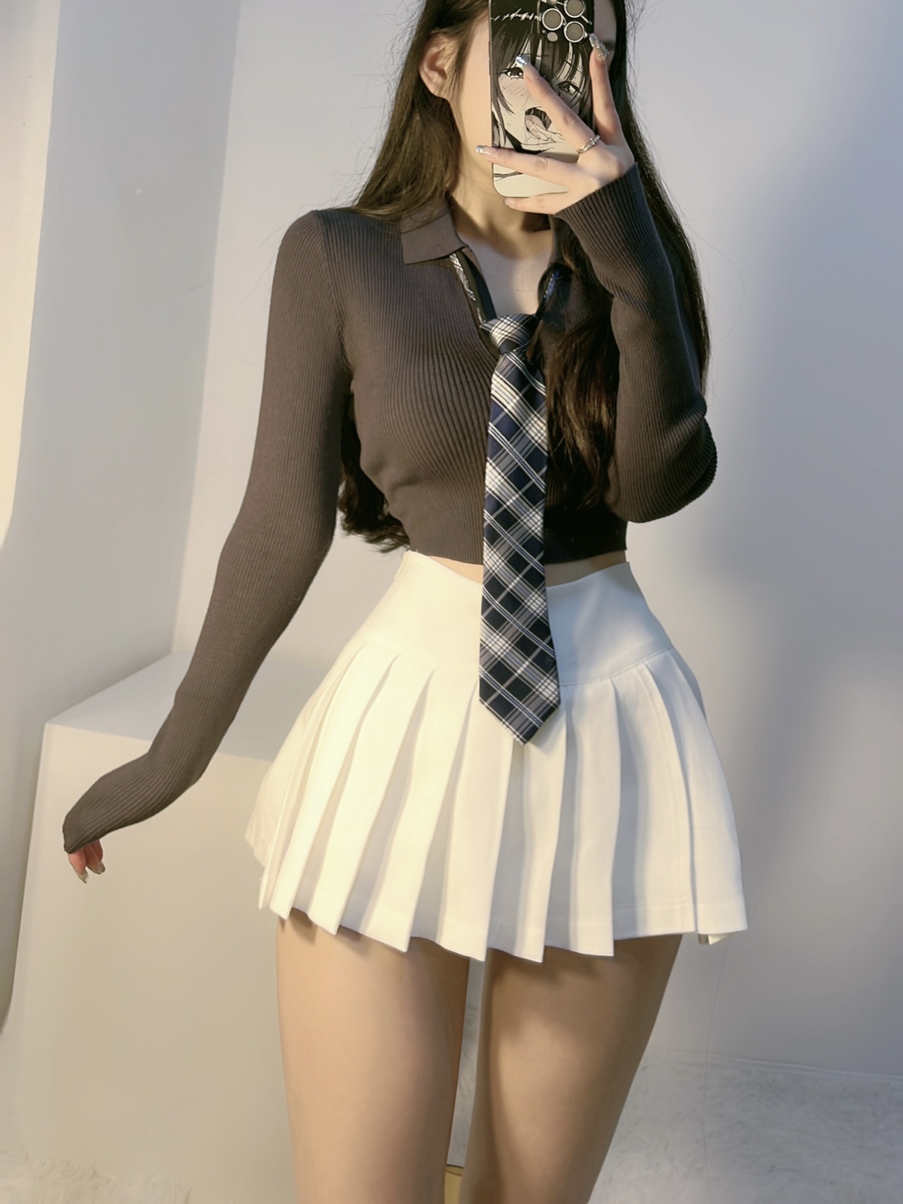 粉色的猪陈佩奇微密圈-139 欧美修身短款针织衫2021早春女装新款基础款弹力polo领_第1集