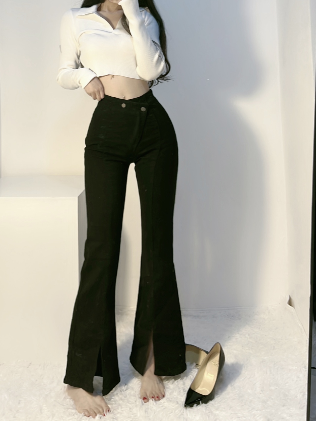 粉色的猪陈佩奇微密圈-139 欧美修身短款针织衫2021早春女装新款基础款弹力polo领_第1集