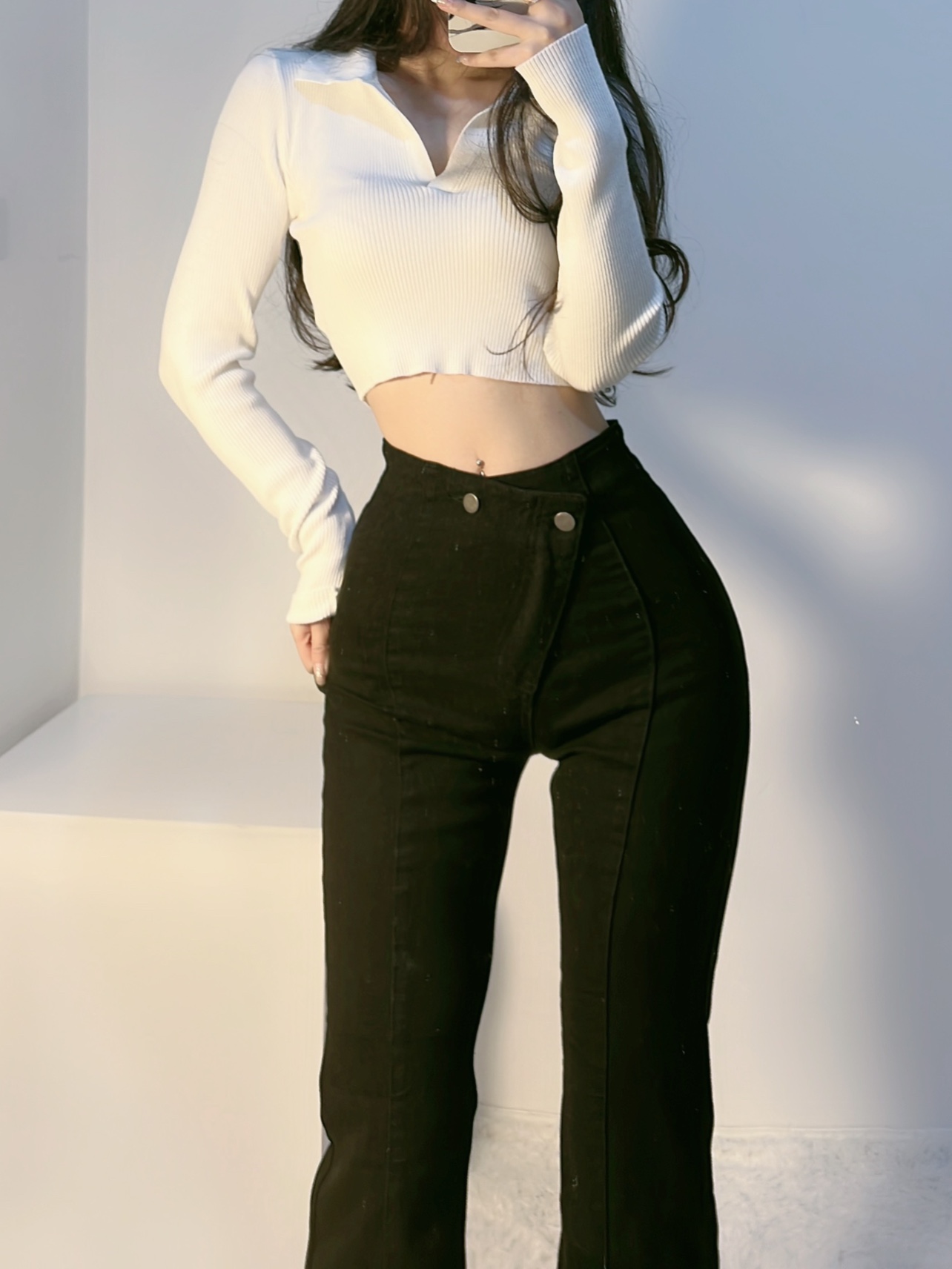 粉色的猪陈佩奇微密圈-139 欧美修身短款针织衫2021早春女装新款基础款弹力polo领_第1集