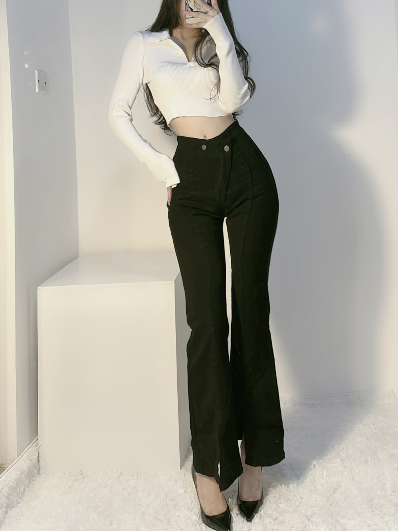 粉色的猪陈佩奇微密圈-139 欧美修身短款针织衫2021早春女装新款基础款弹力polo领_第1集