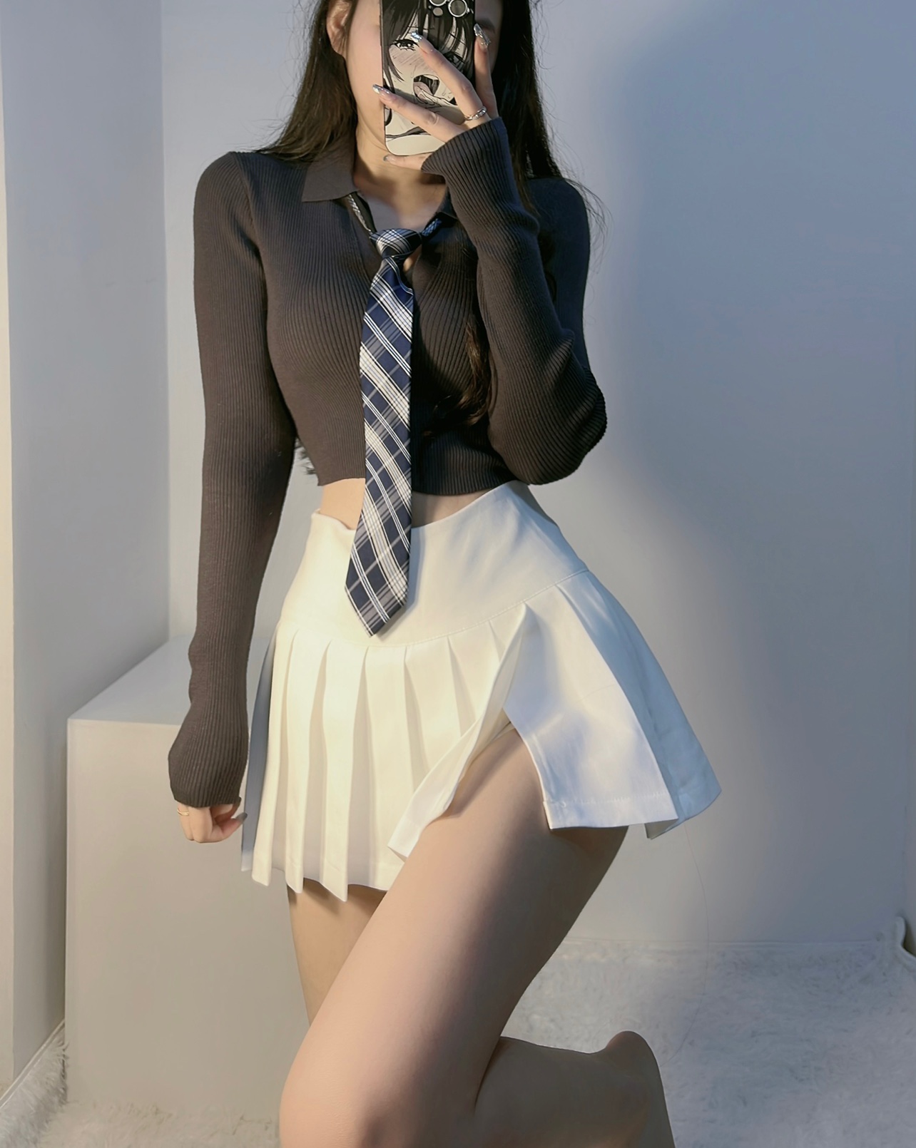 粉色的猪陈佩奇微密圈-139 欧美修身短款针织衫2021早春女装新款基础款弹力polo领_第1集