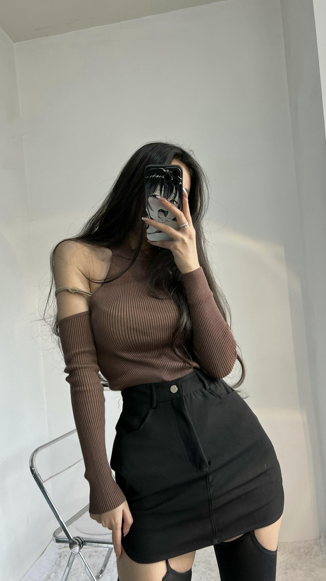 粉色的猪陈佩奇微密圈-142 春季辣妹风新款挂脖高领修身女式针织衫性感短款一字肩两穿针织衫_第1集