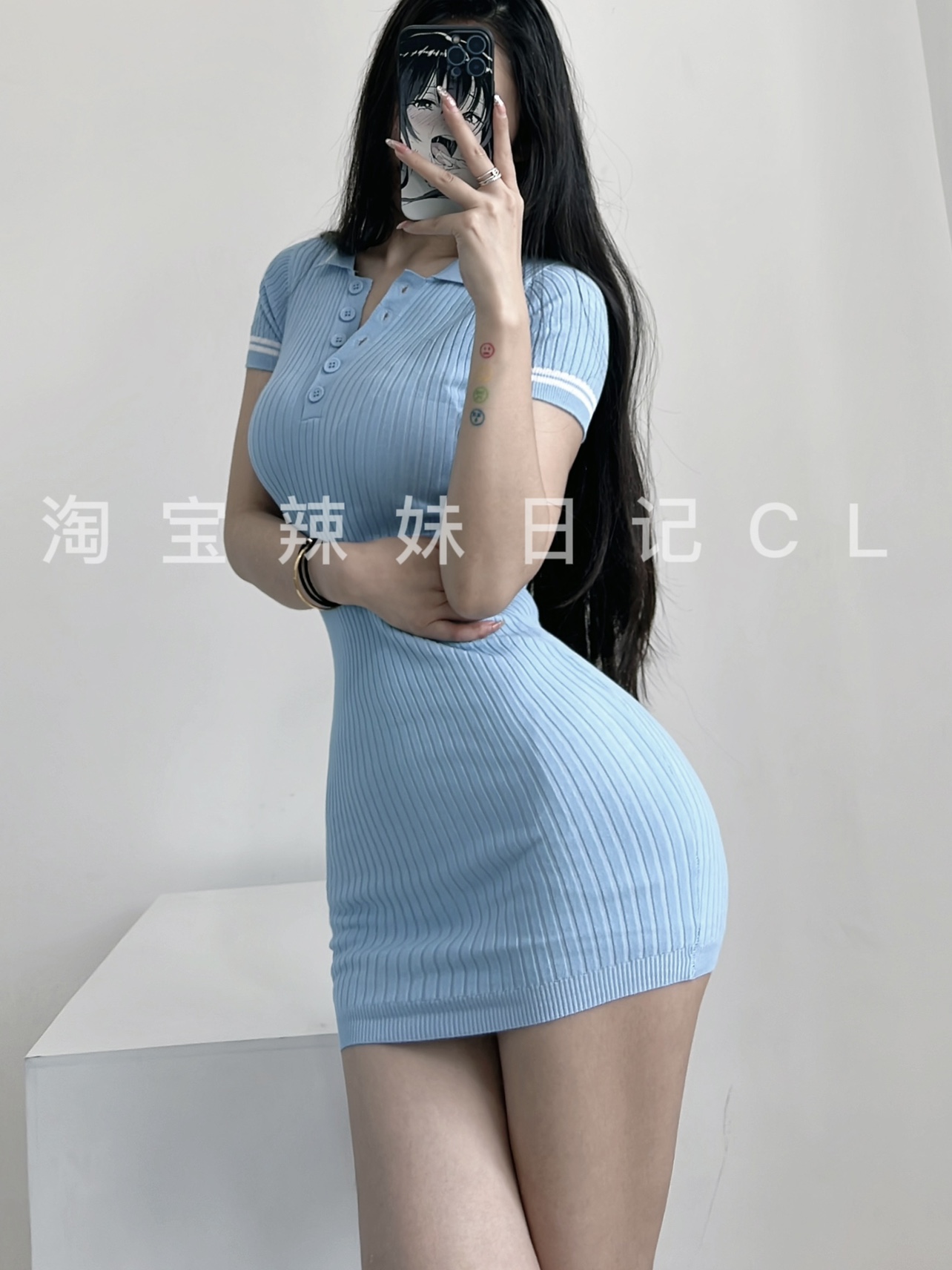 粉色的猪陈佩奇微密圈-158 夏季POLO领撞色针织连衣裙女装新款修身短袖包臀裙ins潮_第1集
