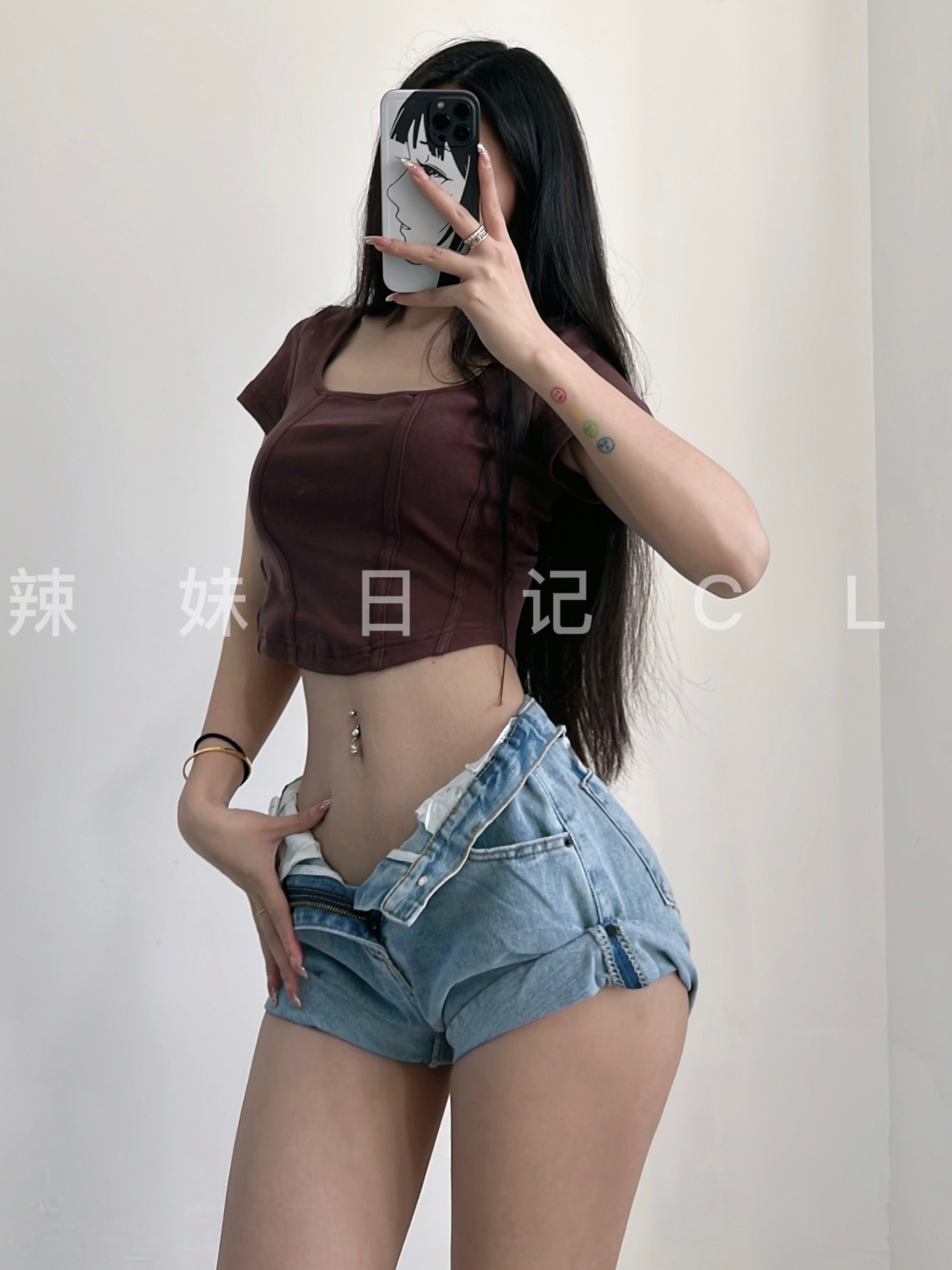 粉色的猪陈佩奇微密圈-160 高腰牛仔夏季新款欧美阔腿松紧腰卷边女纯色牛仔短裤热_第1集