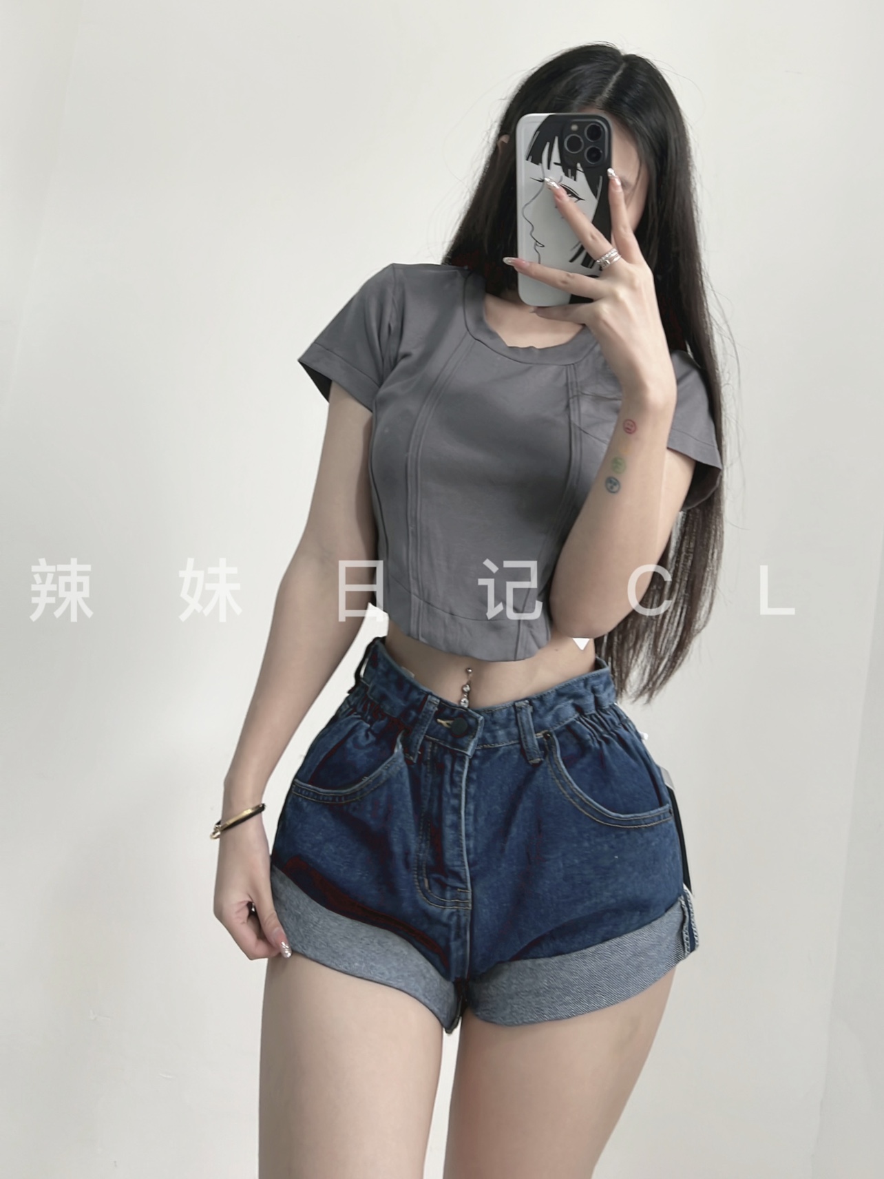 粉色的猪陈佩奇微密圈-160 高腰牛仔夏季新款欧美阔腿松紧腰卷边女纯色牛仔短裤热_第2集