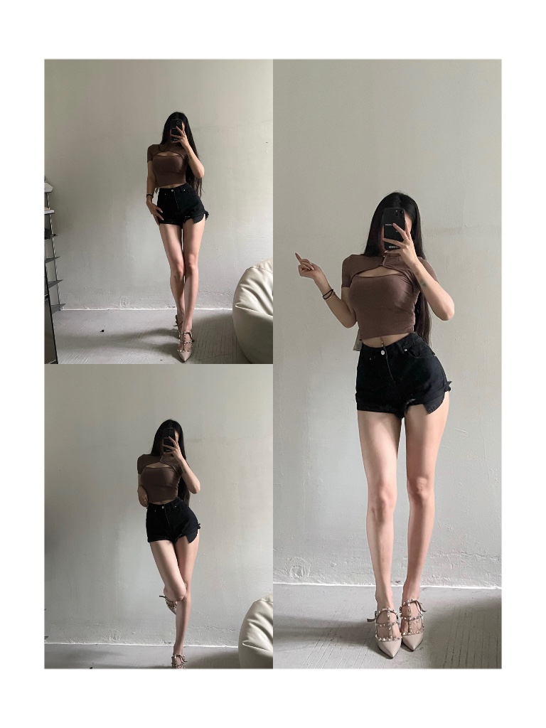 粉色的猪陈佩奇微密圈-178 高街辣妹毛边牛仔热裤新款显瘦百搭个性破洞短裤女潮夏_第1集