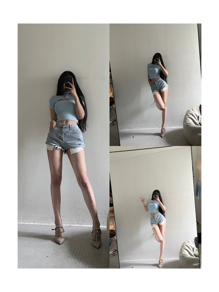 粉色的猪陈佩奇微密圈-178 高街辣妹毛边牛仔热裤新款显瘦百搭个性破洞短裤女潮夏_第1集