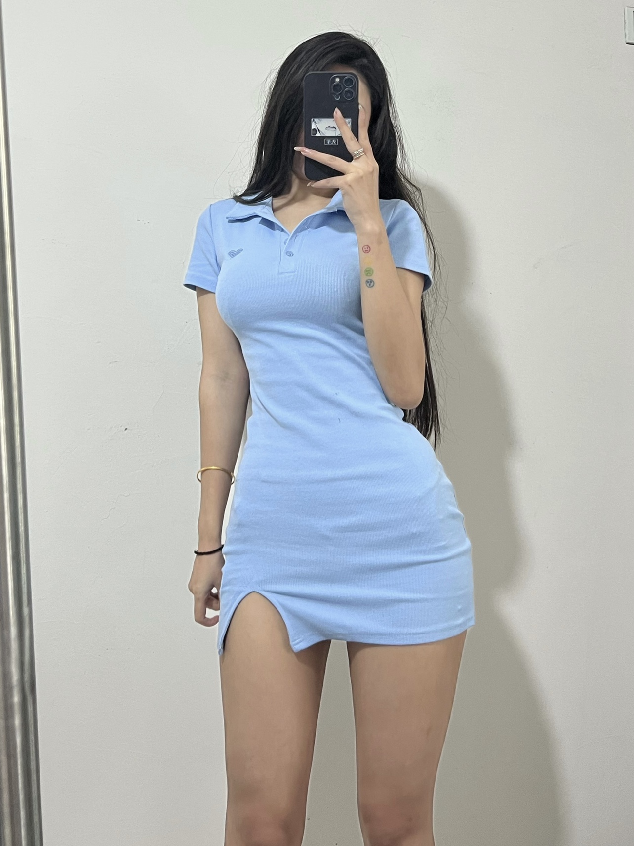 粉色的猪陈佩奇微密圈-180 显瘦性感开叉a字连衣裙ins辣妹风polo领爱心刺绣包臀短裙_第1集