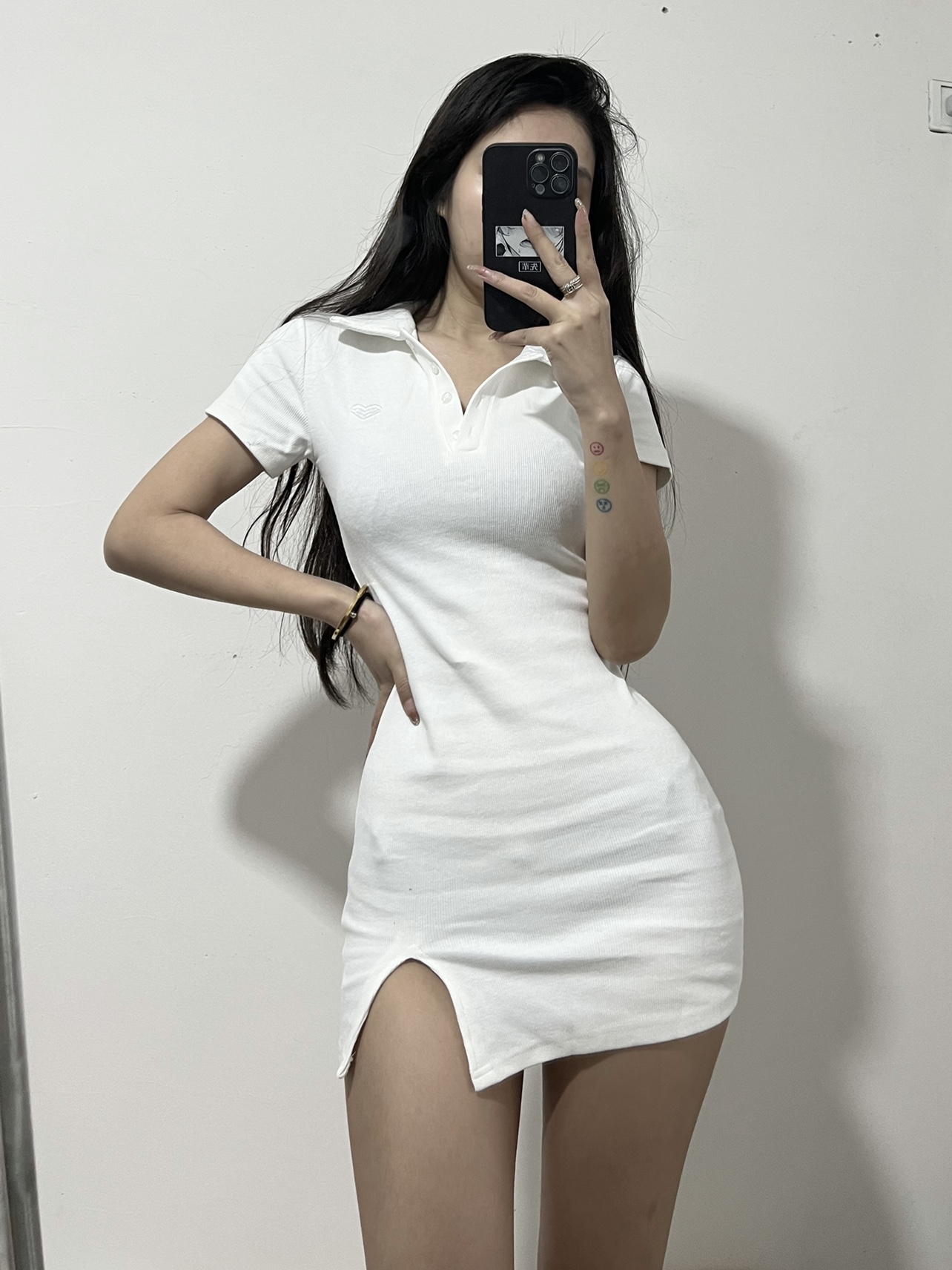 粉色的猪陈佩奇微密圈-180 显瘦性感开叉a字连衣裙ins辣妹风polo领爱心刺绣包臀短裙_第1集