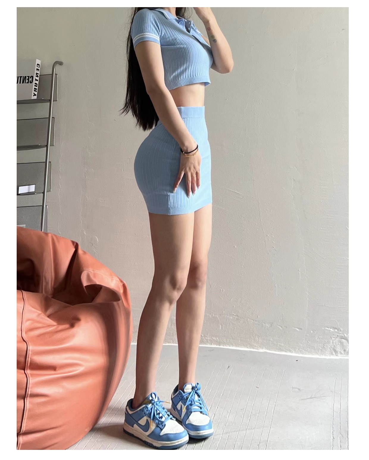 粉色的猪陈佩奇微密圈-187 美式小众针织休闲套装夏季新款短袖T恤_针织半身裙_第1集