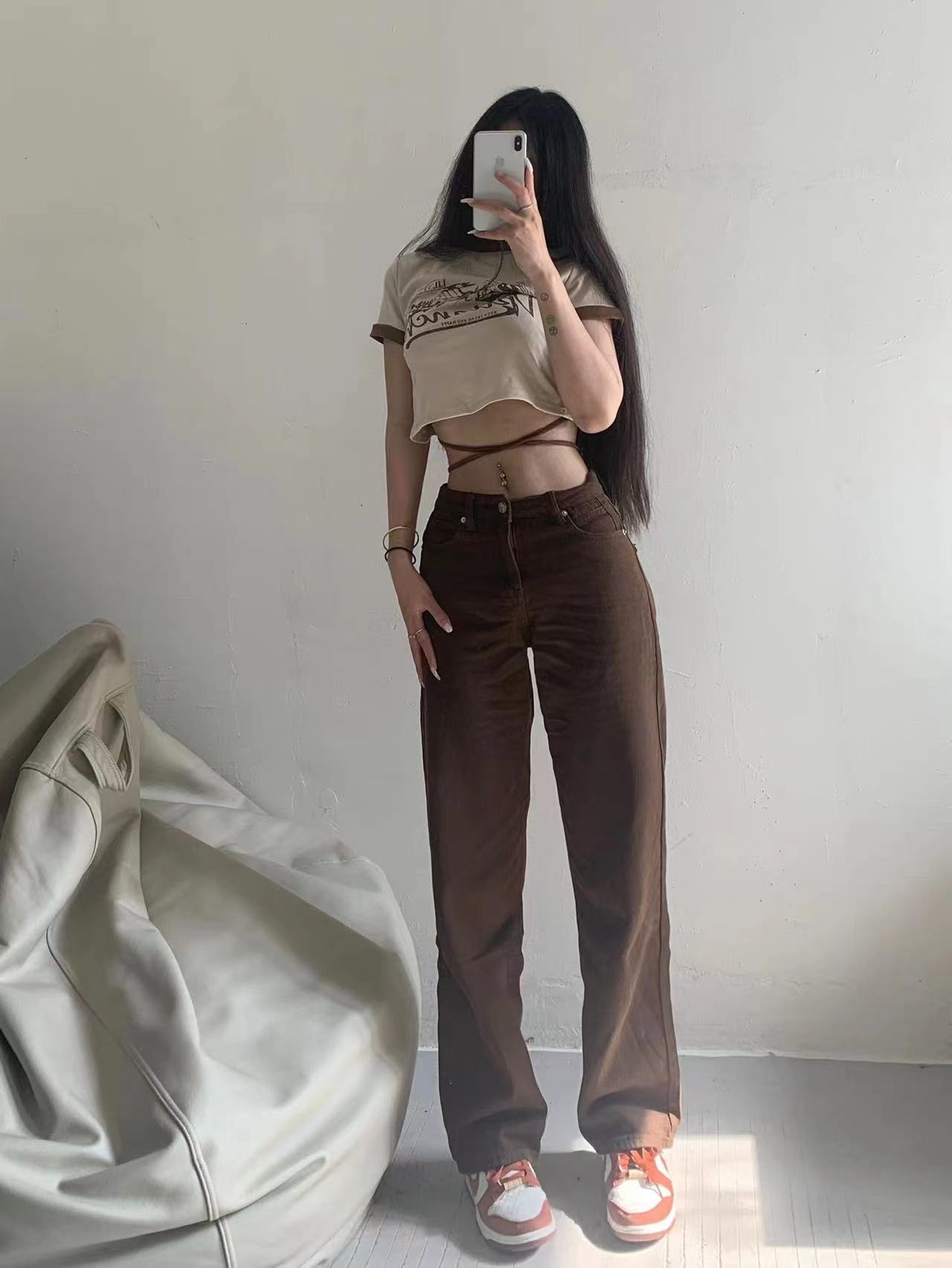 粉色的猪陈佩奇微密圈-194 欧美复古毛边五角星口袋直筒牛仔女百搭烟管高腰长裤_第1集
