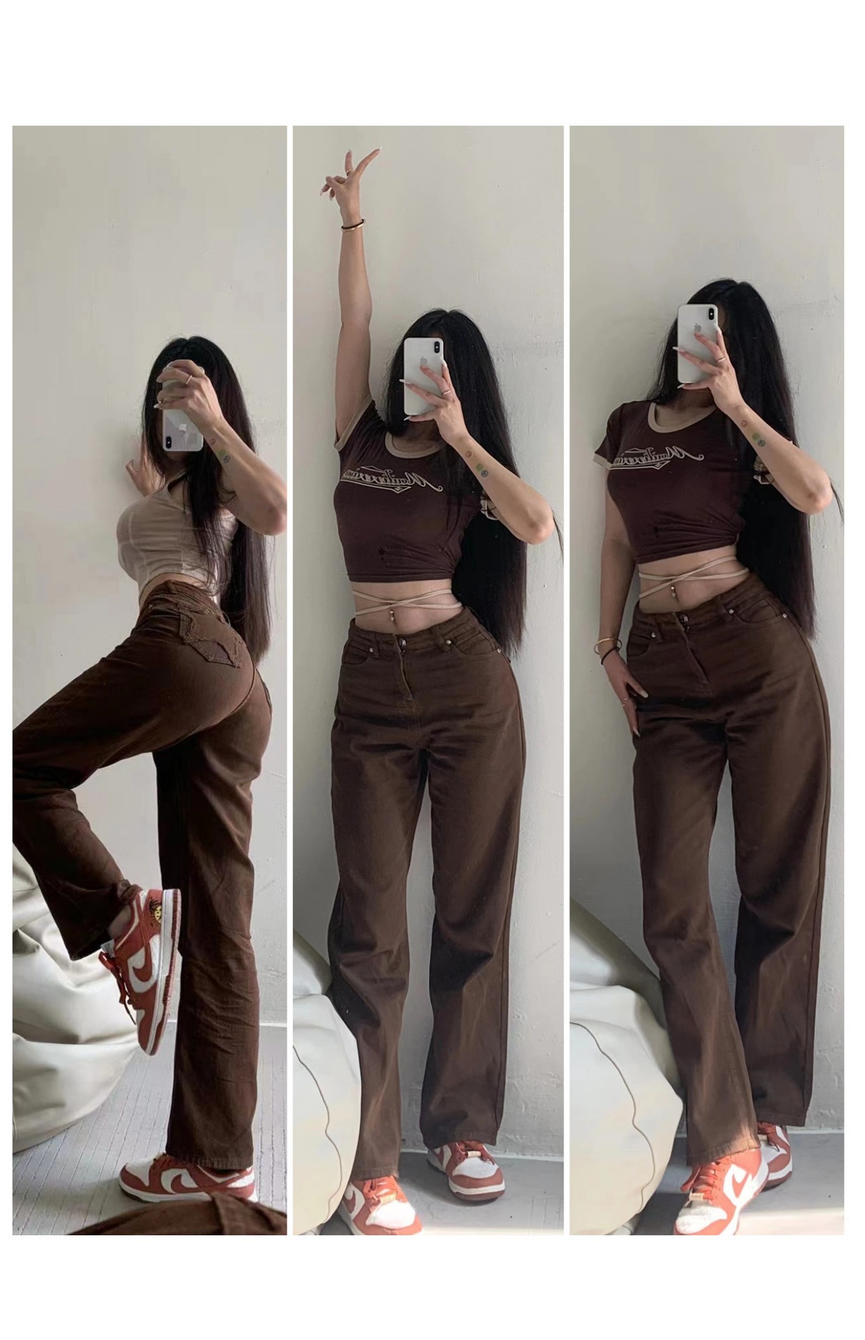 粉色的猪陈佩奇微密圈-194 欧美复古毛边五角星口袋直筒牛仔女百搭烟管高腰长裤_第1集