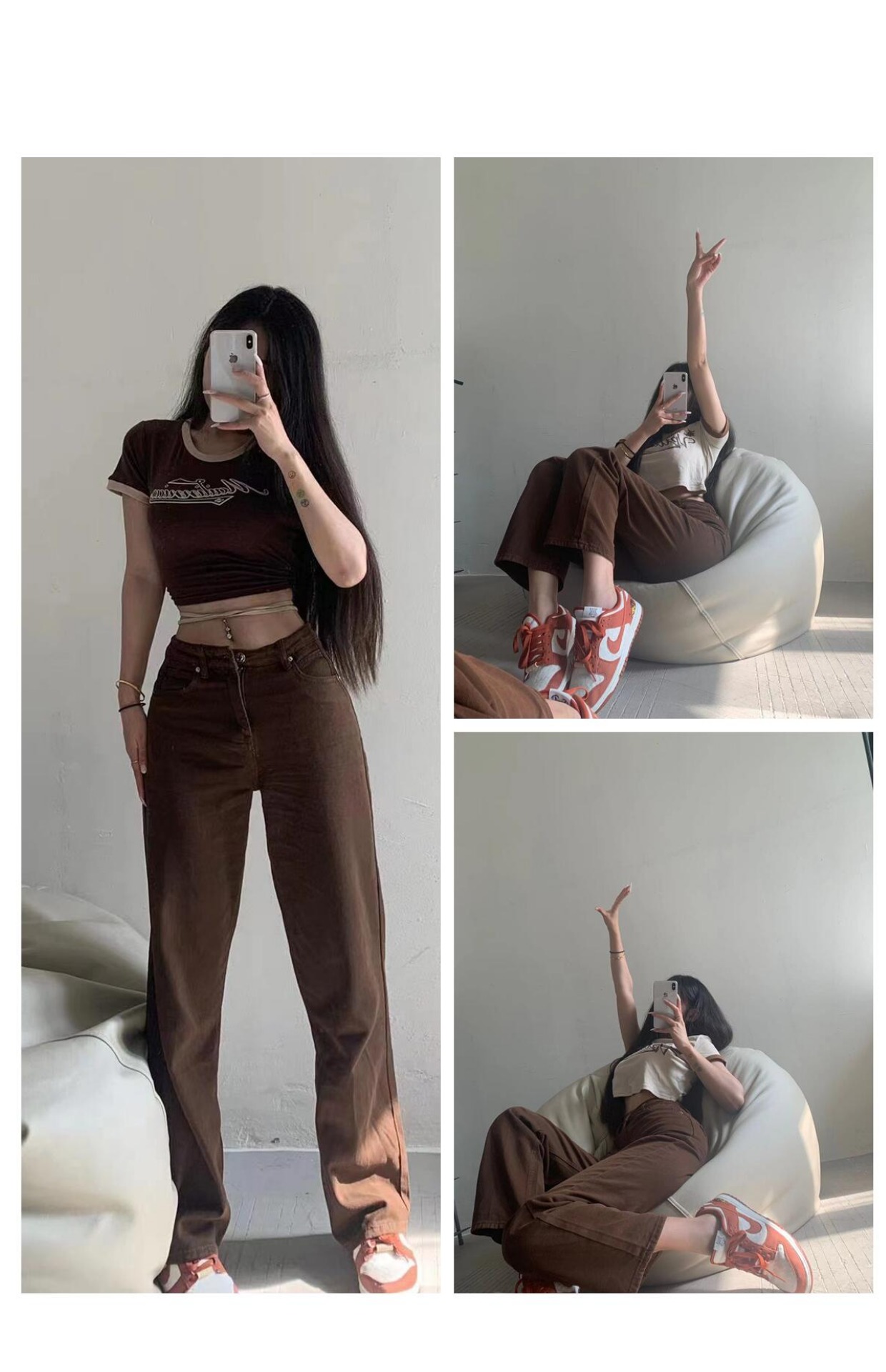 粉色的猪陈佩奇微密圈-194 欧美复古毛边五角星口袋直筒牛仔女百搭烟管高腰长裤_第1集