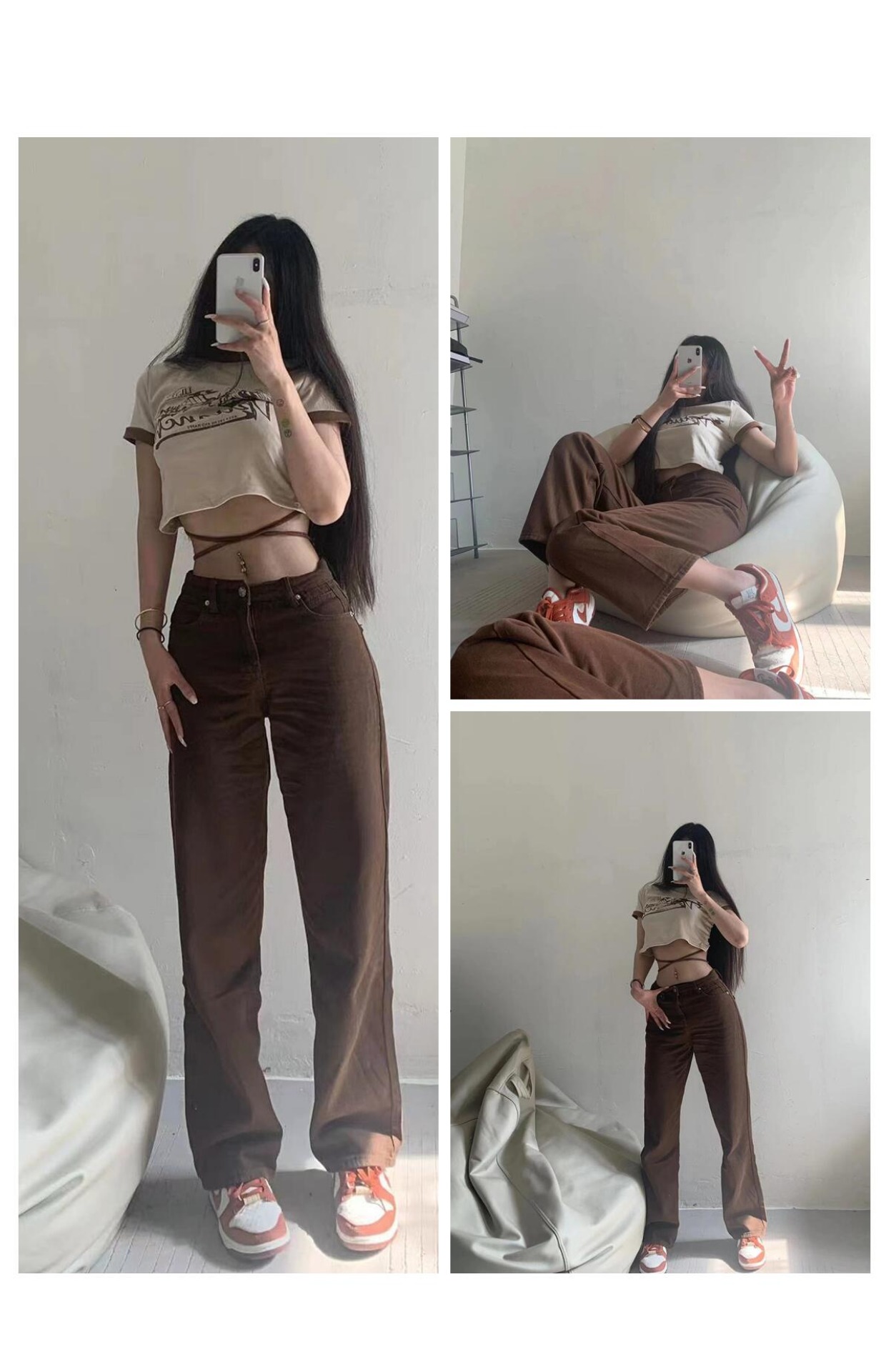 粉色的猪陈佩奇微密圈-194 欧美复古毛边五角星口袋直筒牛仔女百搭烟管高腰长裤_第2集