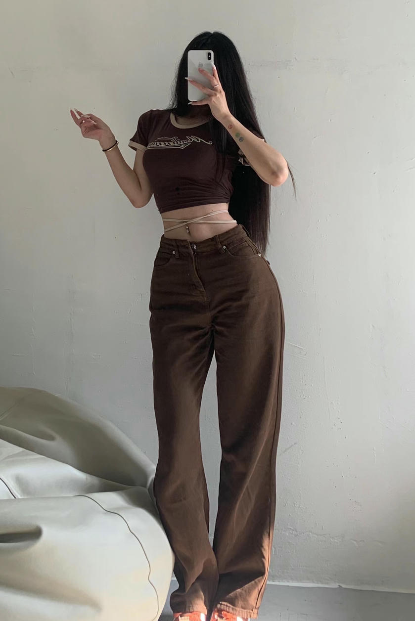 粉色的猪陈佩奇微密圈-194 欧美复古毛边五角星口袋直筒牛仔女百搭烟管高腰长裤_第1集