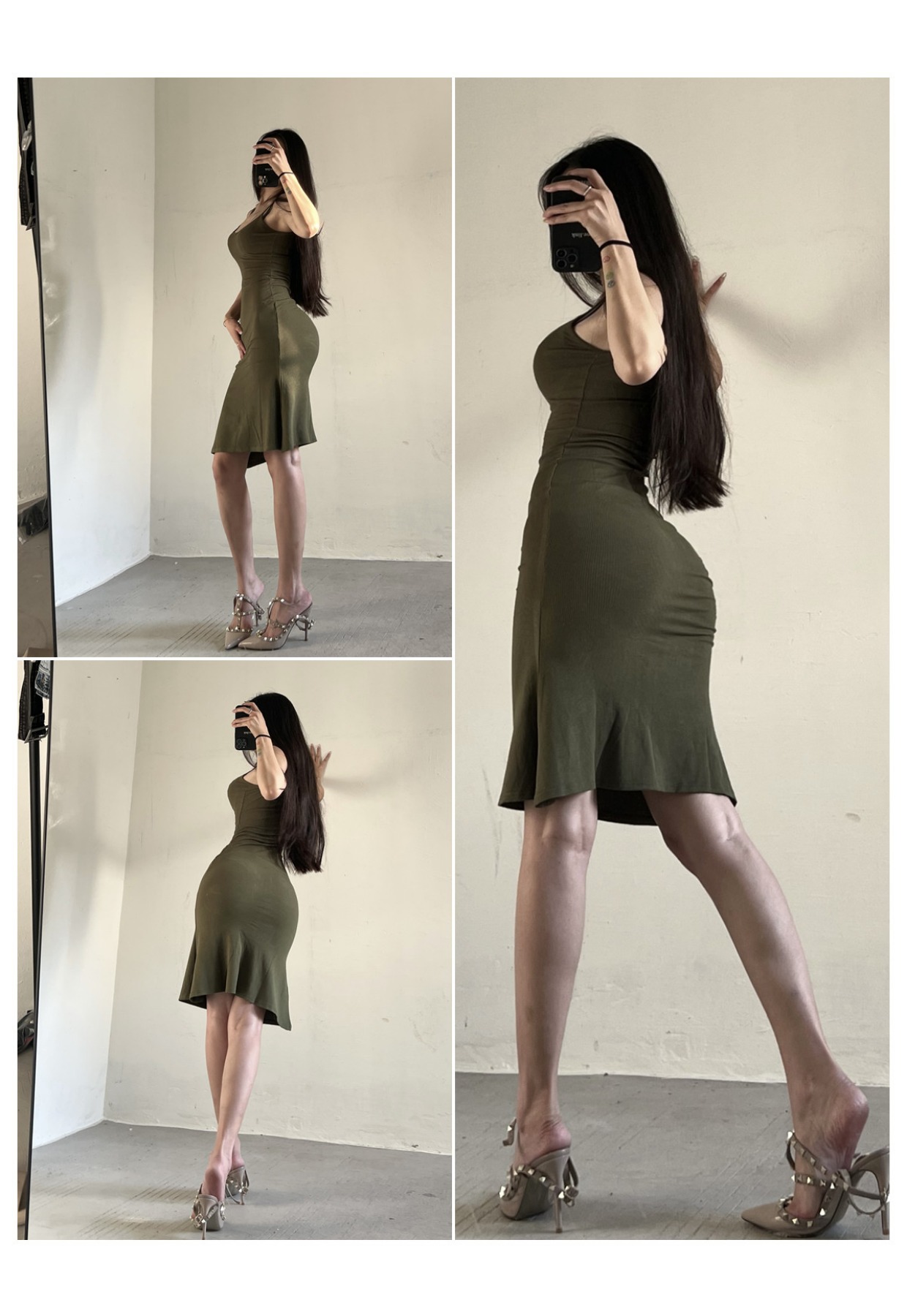 粉色的猪陈佩奇微密圈-209 性感纯欲风深V吊带长裙女螺纹修身收腰包臀鱼尾连衣裙_第1集