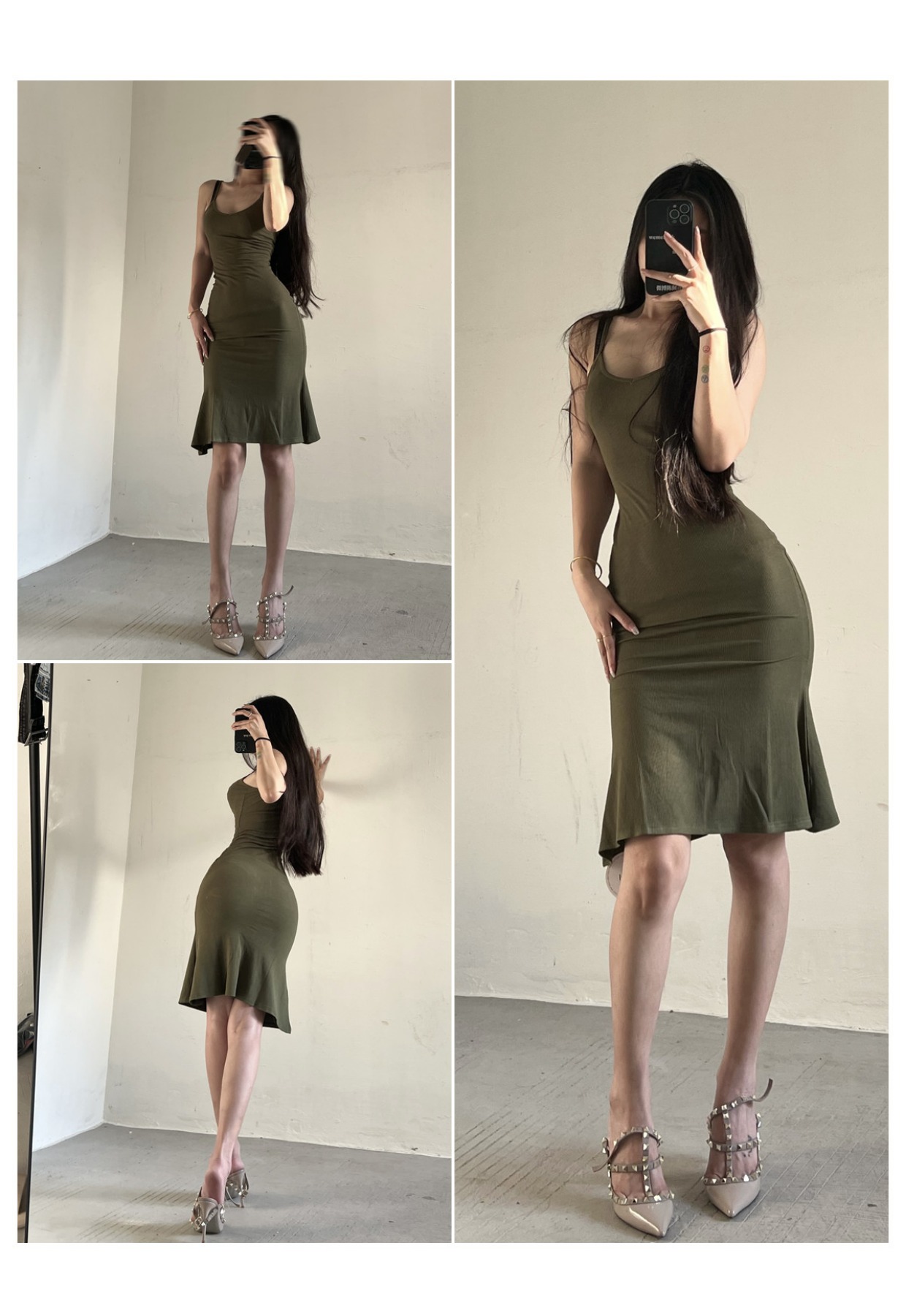 粉色的猪陈佩奇微密圈-209 性感纯欲风深V吊带长裙女螺纹修身收腰包臀鱼尾连衣裙_第1集