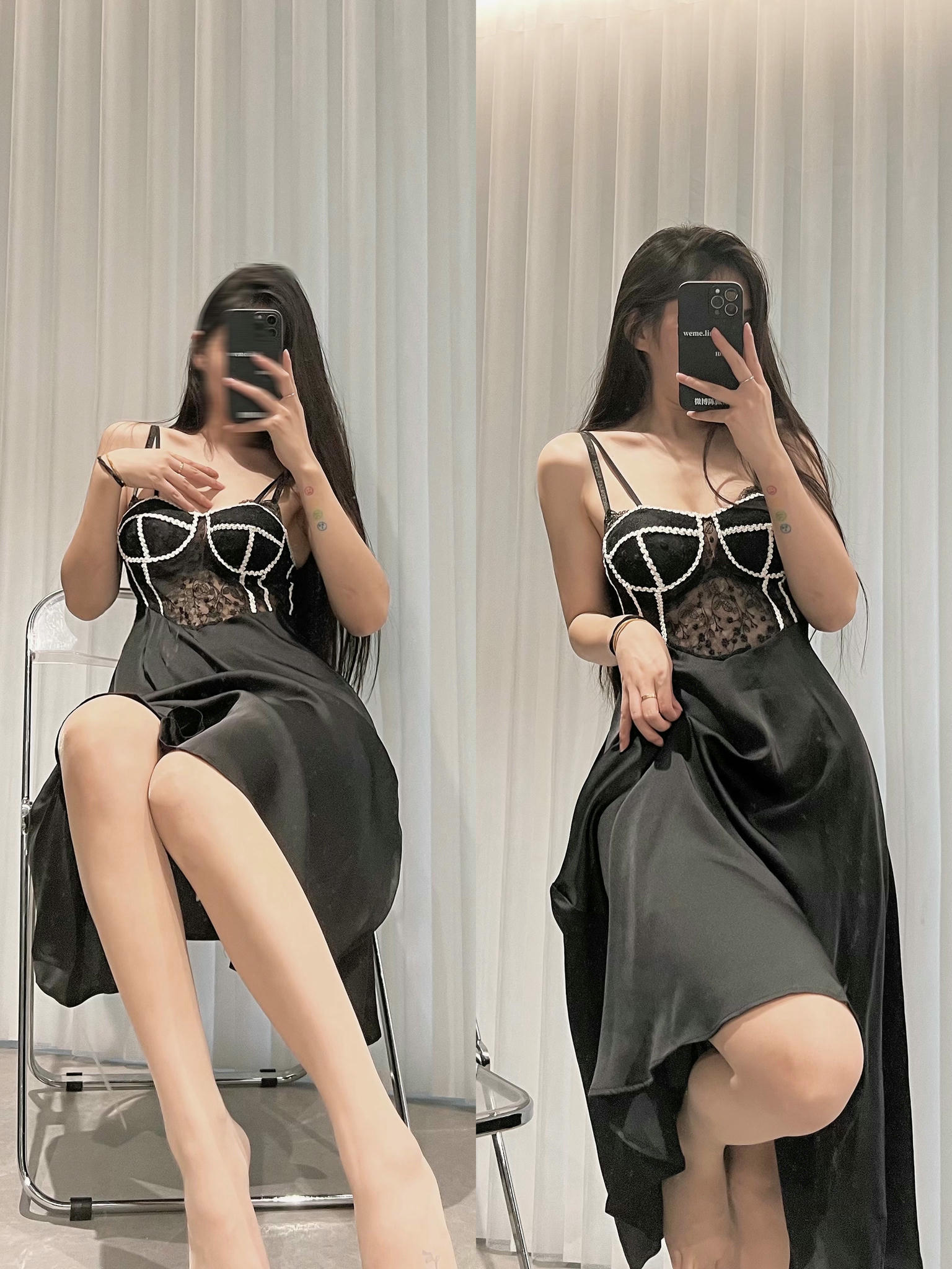 粉色的猪陈佩奇微密圈-218 秋季性感蕾丝透视睡衣女缎面胸垫吊带睡裙家居服套装_第1集