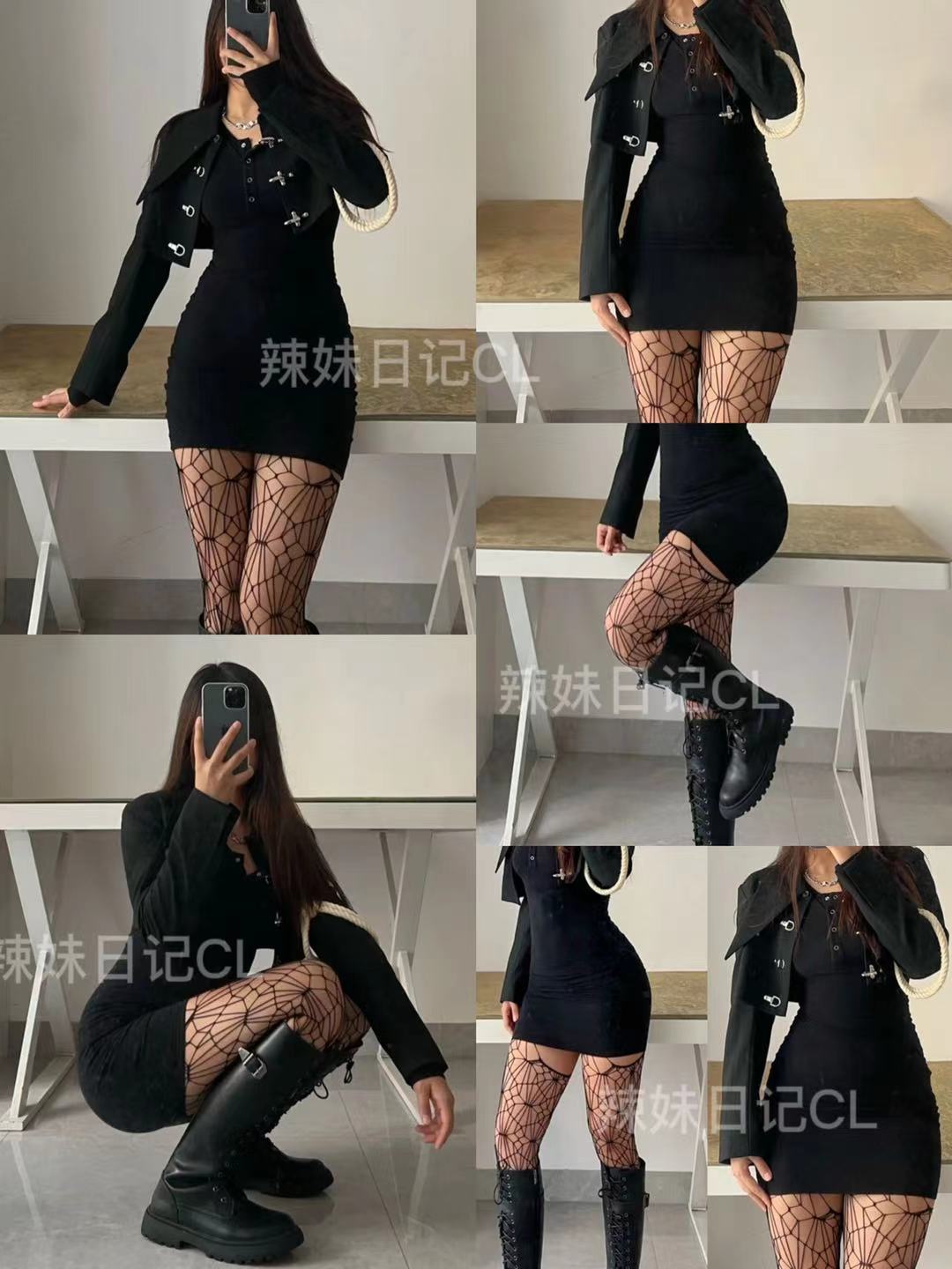 粉色的猪陈佩奇微密圈-039 吊带袜蕾丝黑色丝袜性感镂空几何图形薄款连裤袜渔网袜_第1集