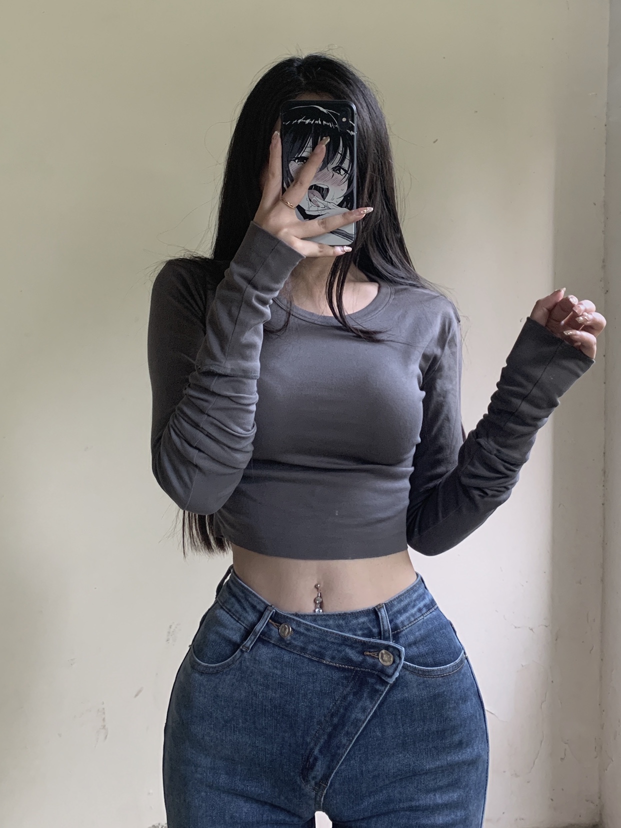 粉色的猪陈佩奇微密圈-064 纯色打底衫女内搭高腰显瘦短款露脐网红紧身长袖t恤辣_第1集