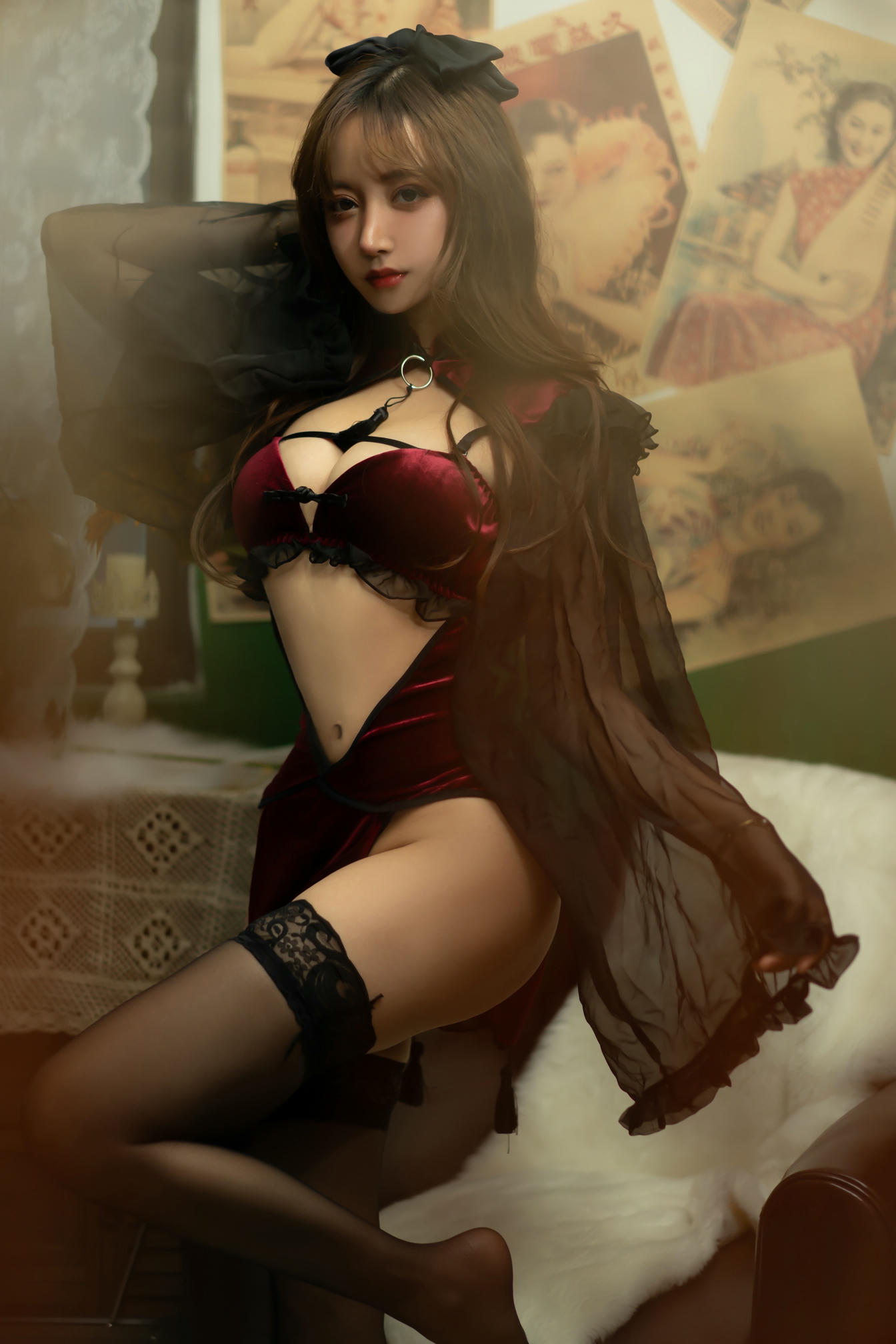 过期米线线喵 NO.100 红丝绒旗袍 [53P-86MB]_第1集
